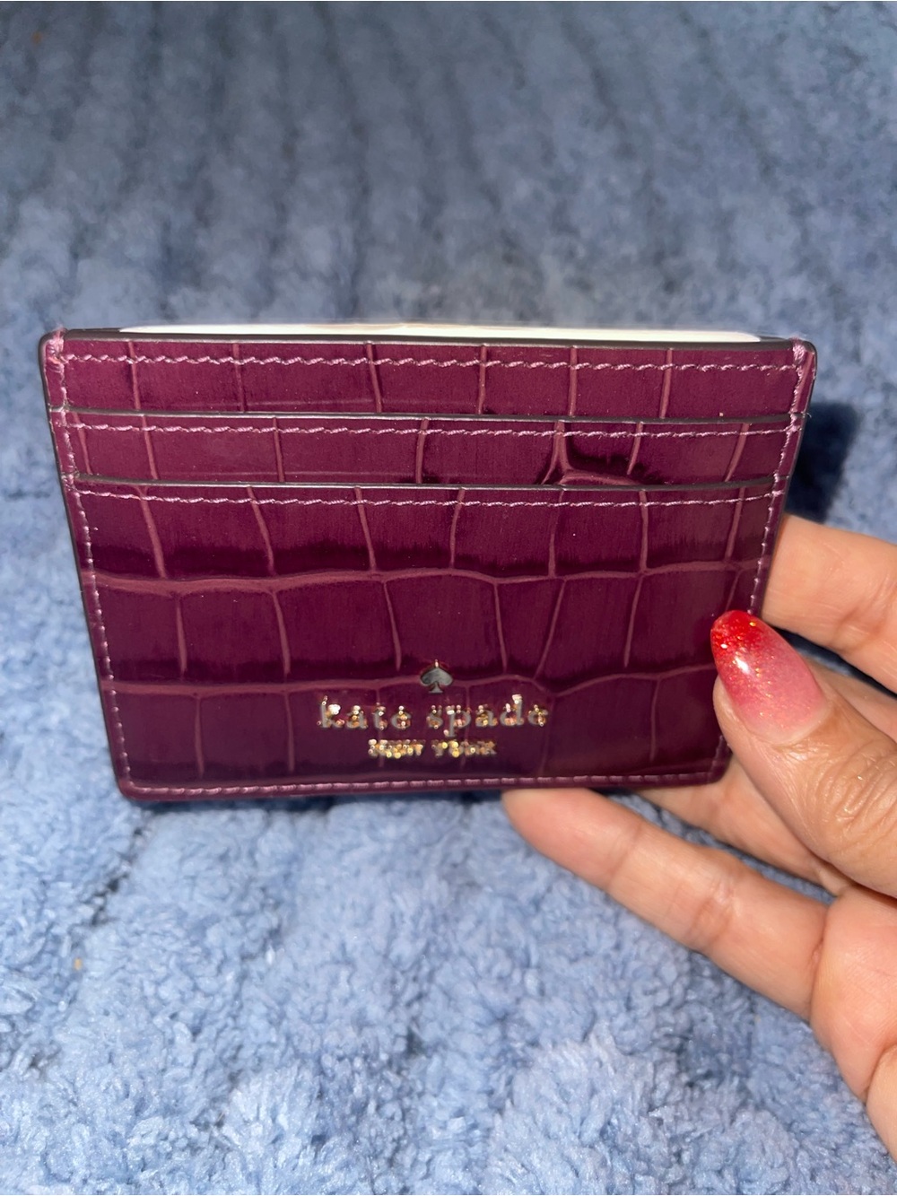 Kate Spade Sylvia Burgundy Croc Embossed Leather Card Holder